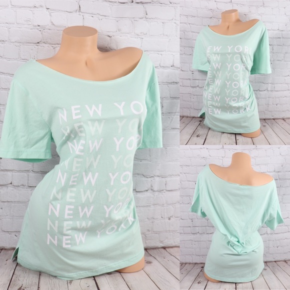 PINK Victoria's Secret Tops - VS PINK NEW YORK Short Sleeve Tee Shirt Mint Green